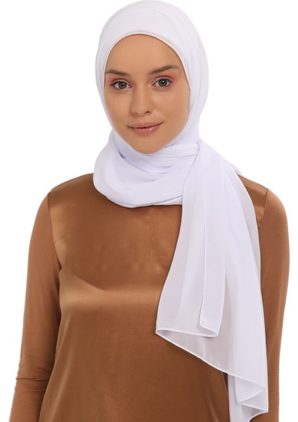 Hazır Lüks Pratik Hijablı Şifon Şal-Beyaz