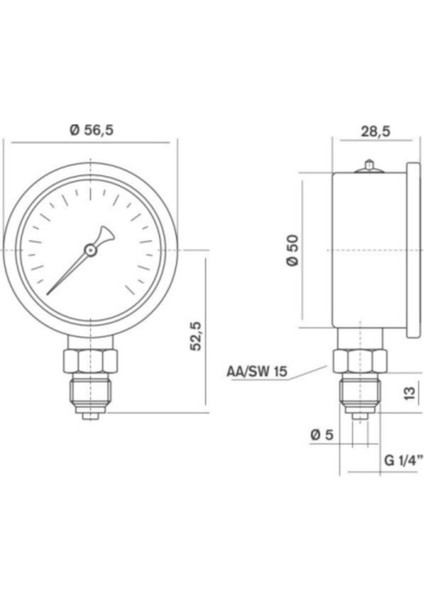 0-6 Bar 50 mm Alttan Bağlantılı Gliserinli Manometre G 1/4 Inç fiyatları