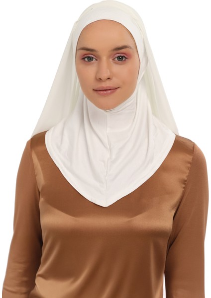 Hazır Lüks Pratik Hijablı Şifon Şal-Ekru