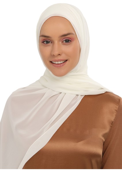 Hazır Lüks Pratik Hijablı Şifon Şal-Ekru