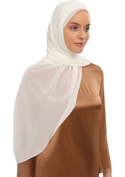 Hazır Lüks Pratik Hijablı Şifon Şal-Ekru