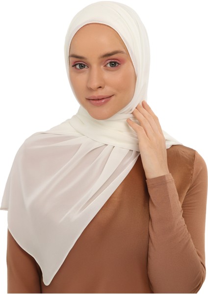 Hazır Lüks Pratik Hijablı Şifon Şal-Ekru