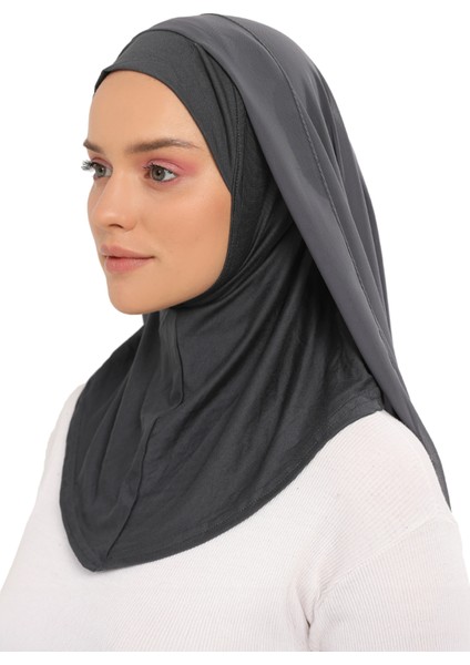 Hazır Lüks Pratik Hijablı Şifon Şal-Füme