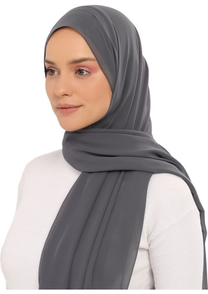 Hazır Lüks Pratik Hijablı Şifon Şal-Füme modelleri