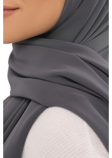 Hazır Lüks Pratik Hijablı Şifon Şal-Füme
