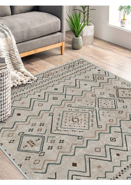 Vintage Desenli Halı, Pamuk Dokuma Pamuklu Taban Dekoratif Halı Kilim 48