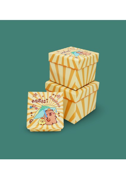 Şanslı Capybara Desenli 3'lü Hediye, Kutusu Seti | Mini Kutu Seti