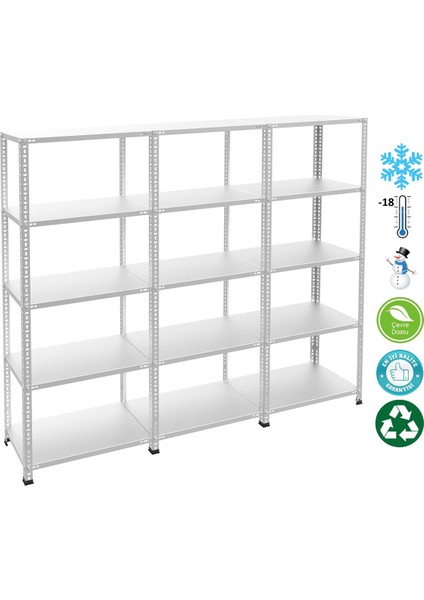 5 Katlı 3'lü Bitişik Paslanmaz Krom Raf - Inox Soğuk Oda Rafı, Buzhane Rafı - 59x75 cm-100 cm-1.00 mm