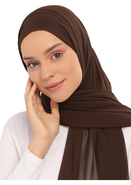 Hazır Lüks Pratik Hijablı Şifon Şal-Kahverengi modelleri