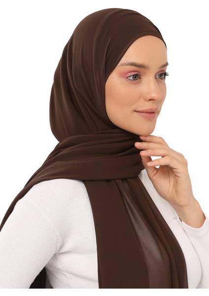 Hazır Lüks Pratik Hijablı Şifon Şal-Kahverengi indirimleri