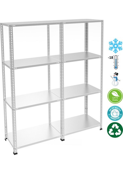 4 Katlı Duble Paslanmaz Krom Raf - Inox Soğuk Oda Rafı, Buzhane Rafı - 31x60 cm-100 cm-0.70 mm