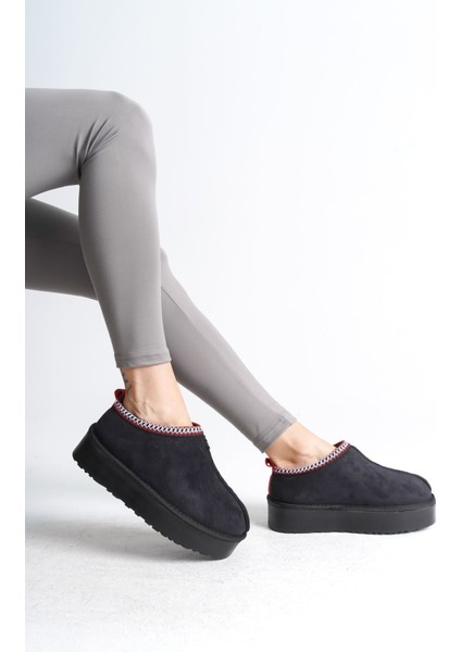 Leıla Bağcıksız Düz ve Kalın Taban Içi Kürklü Kısa Süet Kadın Bot St - Siyah modelleri