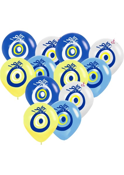 Sünnet Partisi Nazar Boncuklu Baskılı Karışık Balon 10 Adet