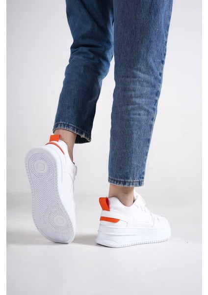 Alessı Bağcıklı Ortopedik Taban Kadın Sneaker Spor Ayakkabı Bt - Beyaz/turuncu modelleri
