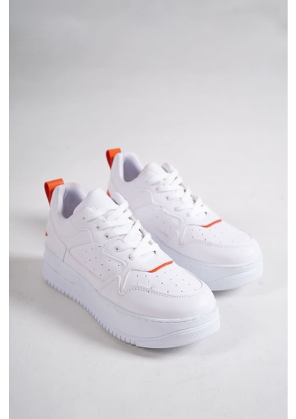 Alessı Bağcıklı Ortopedik Taban Kadın Sneaker Spor Ayakkabı Bt - Beyaz/turuncu fırsatları