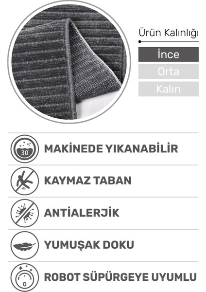 Lidya Antrasit Pamuk Dokuma Yumuşak Halı | Kaymaz Tabanlı, Yıkanabilen Modern Tasarımlı Kilim