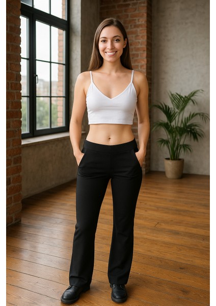 Ispanyol Paça Tayt Rahat Kesim Kadın Yüksek Bel Çift Çepli fiyatları