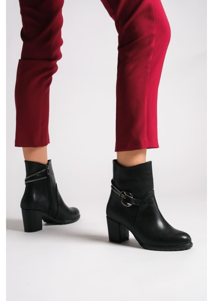 Edna Fermuarlı Ortopedik Taban Taşlı Topuklu Kadın Bot St - Siyah fiyatları
