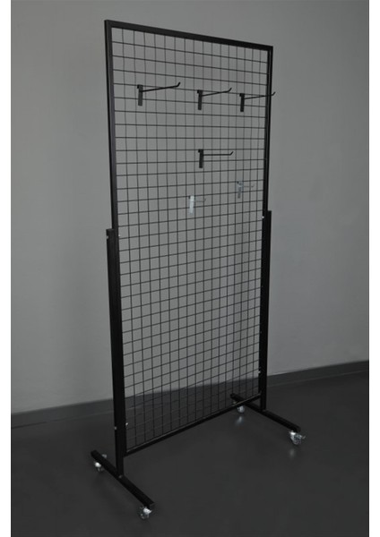 Tekerlekli Sık Telli Tel Raf - Tel Pano Stand, Duvar Askılığı - 60x120 cm