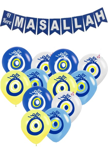 Sünnet Partisi Nazar Boncuklu Balon ve Maşallah Banner Seti