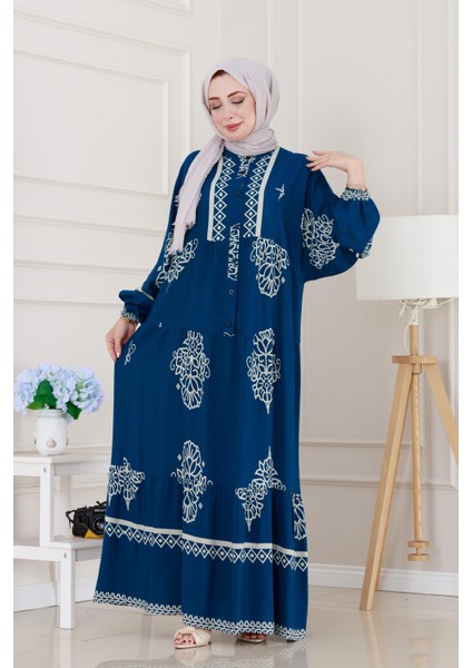 Yarım Düğmeli Robalı Beyza Elbise-Indigo fiyatları