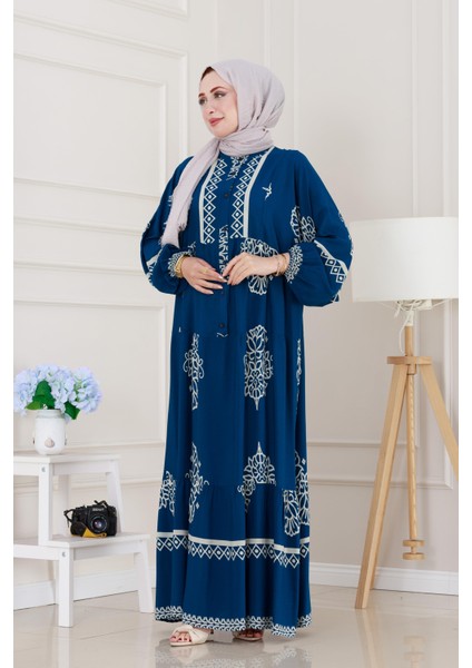 Yarım Düğmeli Robalı Beyza Elbise-Indigo modelleri