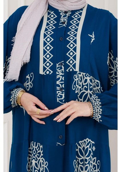 Yarım Düğmeli Robalı Beyza Elbise-Indigo fırsatları