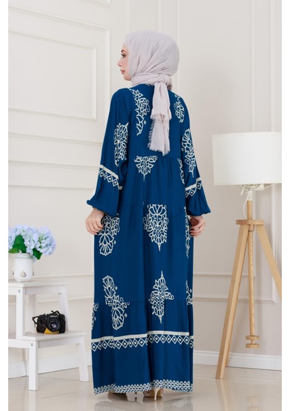Yarım Düğmeli Robalı Beyza Elbise-Indigo indirimleri