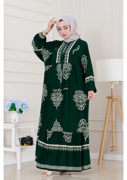 Yarım Düğmeli Robalı Beyza Elbise-Yeşil fiyatları