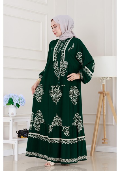 Yarım Düğmeli Robalı Beyza Elbise-Yeşil modelleri