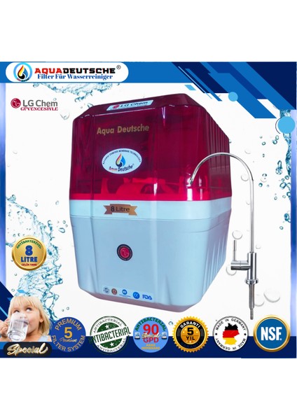 Specıal 8 Litre Antibakteriyel Çelik Tanklı 90 Gpd Nano Membranlı Gümüş Iyon Kompozit Tatlandırıcılı Su Arıtma Cihazı