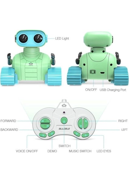 Müzikli ve Led'li Uzaktan Kumandalı Robot Green Blue Standard