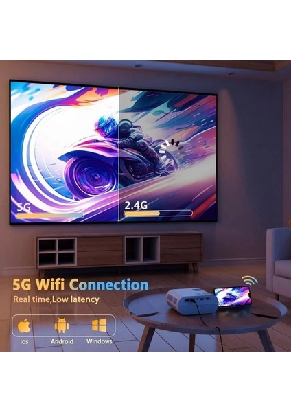 5g Wifi Bluetooth Yerel 1080P Projektör White