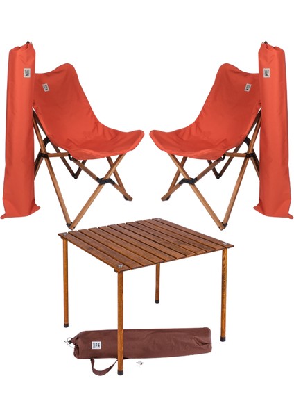 Ahşap Katlanır Masa Sandalye Seti Kahverengi - Kiremit Kılıf 70X70X55 Kahverengi Masa