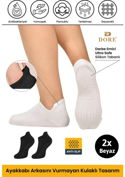 Orijinal Unisex Konfor Modeli 2 Çift Beyaz Kaymaz Taban Pilates Yoga Için Kaydırmaz Patik Çorap