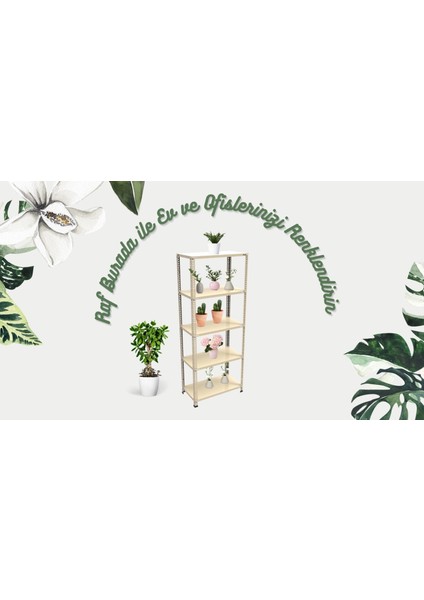 5 Katlı Beyaz Renk Çelik Raf - Çiçeklik Rafı, Ofis Rafı - 20x60 cm-200 cm-0.70 mm modelleri
