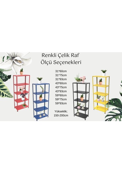 5 Katlı Beyaz Renk Çelik Raf - Çiçeklik Rafı, Ofis Rafı - 20x60 cm-200 cm-0.70 mm fırsatları