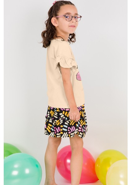 Kız Çocuk Tshirt Etek Takım Makaron Baskılı B23 fiyatları