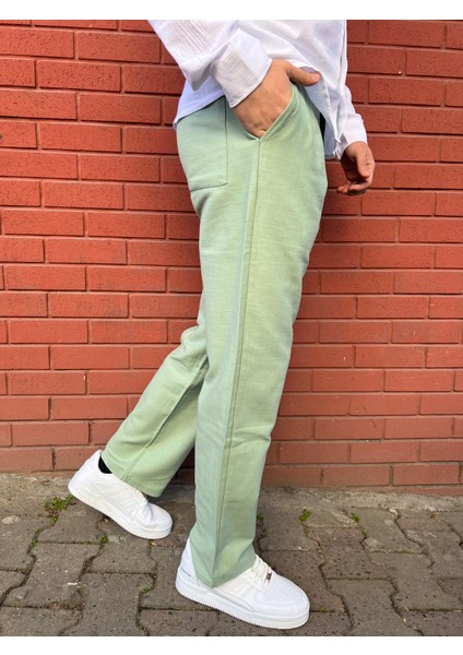 Keten Kumaş Fermuarlı Düğmeli Baggy Pantolon