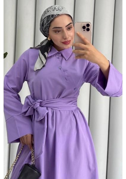 Seliz Yandan Düğmeli Elbise 1528 - Lila fiyatları