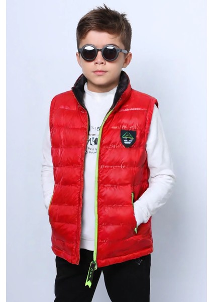 Erkek Çocuk Şişme Yelek Düz Renk Fermuar Cepli E16 HCM00324