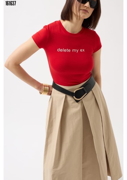 Delete My Ex Baskılı Likralı Crop T-Shirt-Son Görsel Hediyemizdir.