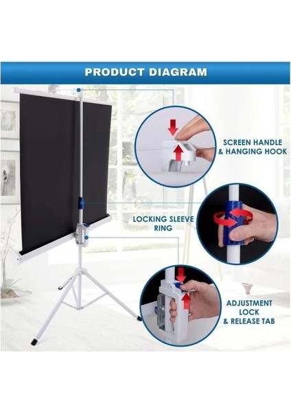 Tripod Standı 40-Inç Projektör Perdesi Beyaz