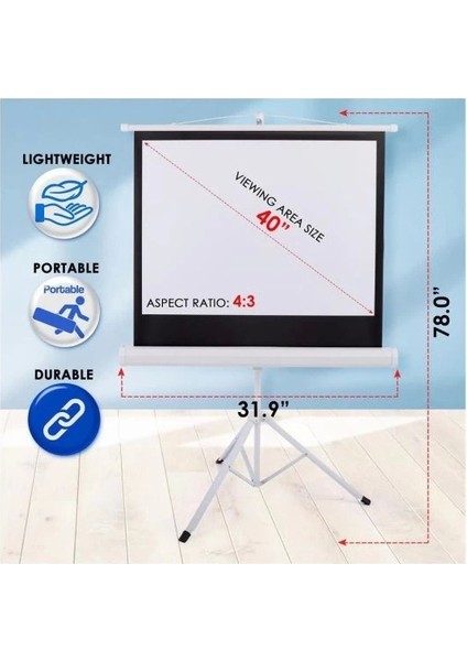 Tripod Standı 40-Inç Projektör Perdesi Beyaz