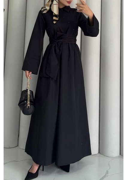 Seliz Yandan Düğmeli Elbise 1528 - Siyah