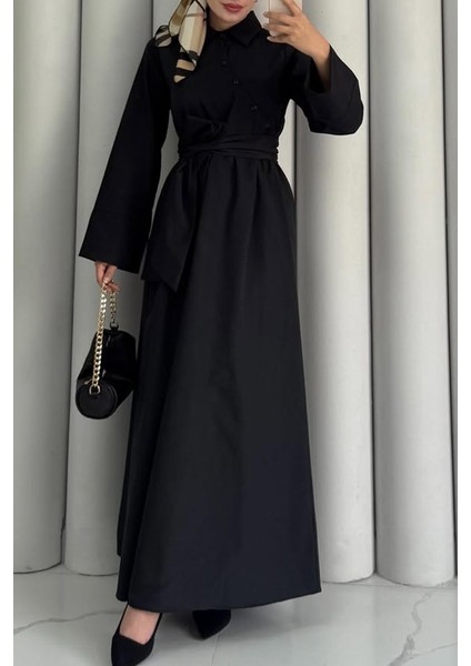 Seliz Yandan Düğmeli Elbise 1528 - Siyah modelleri