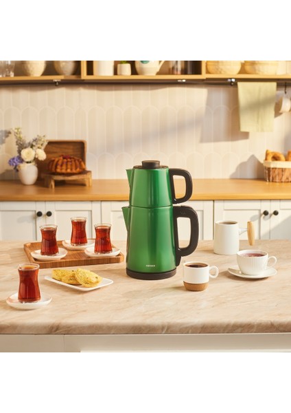 Tea Break 2 In 1 Inox Çelik Çay Makinesi Emerald Green