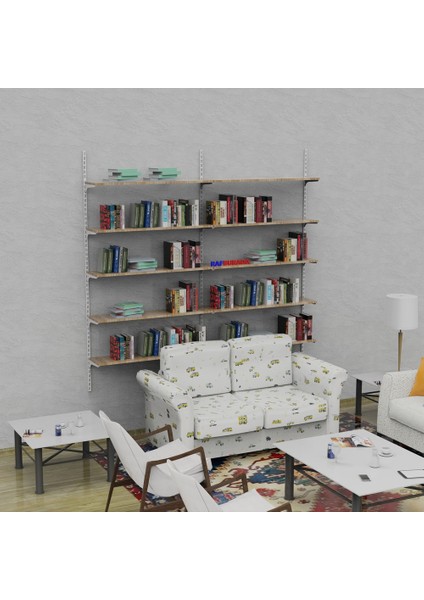 Rafburada® 5 Katlı Duble Kitaplık. Ahşap Duvar Rafı. Dekoratif Raf. MEŞE-25X60