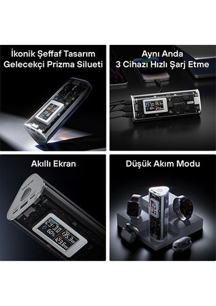 170W - Yüksek Güçlü ve Şeffaf Tasarımlı Gan Powerbank - Beyaz