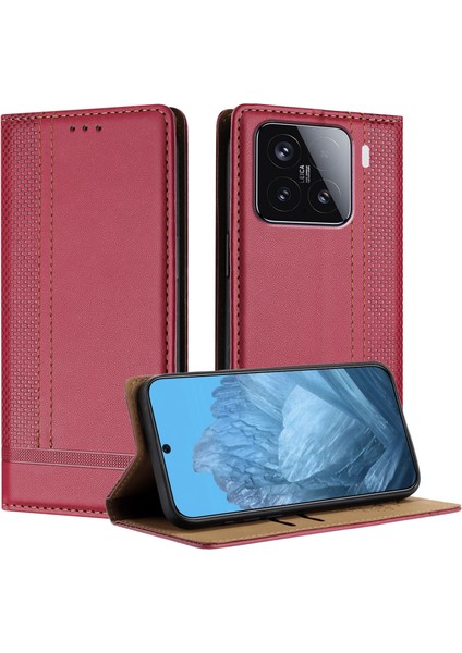 Xiaomi 15 Deri Standlı Telefon Kılıfı Kart Yuvalı (Yurt Dışından)